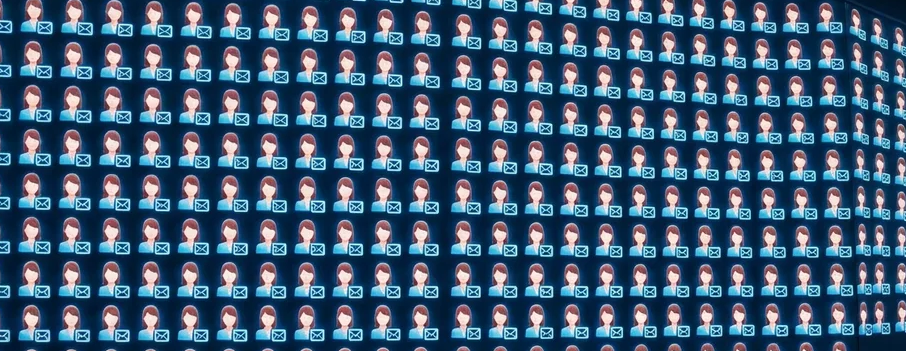 A dense grid of patient avatars representing thousands of dormant leads sitting in the existing patient base
