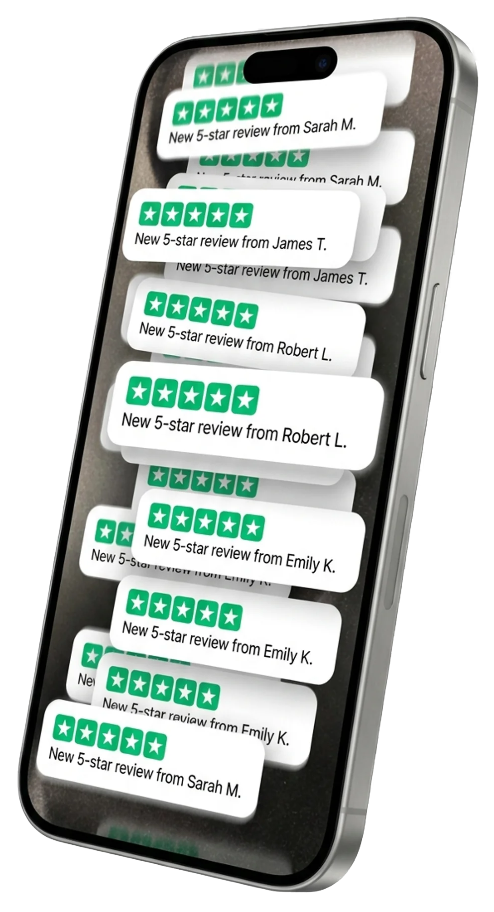 Phone showing a flood of incoming 5-star Google reviews, what flips on when the system is wired to your existing patient base